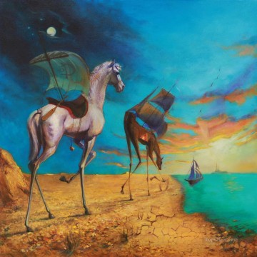 大衆的なファンタジー Painting - シュールレアリズム 馬と海 ファンタジー